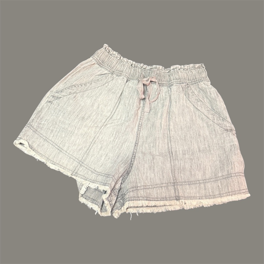 Very J Grey Elastic Waist Frayed Hem Cotton Shorts Small NWT